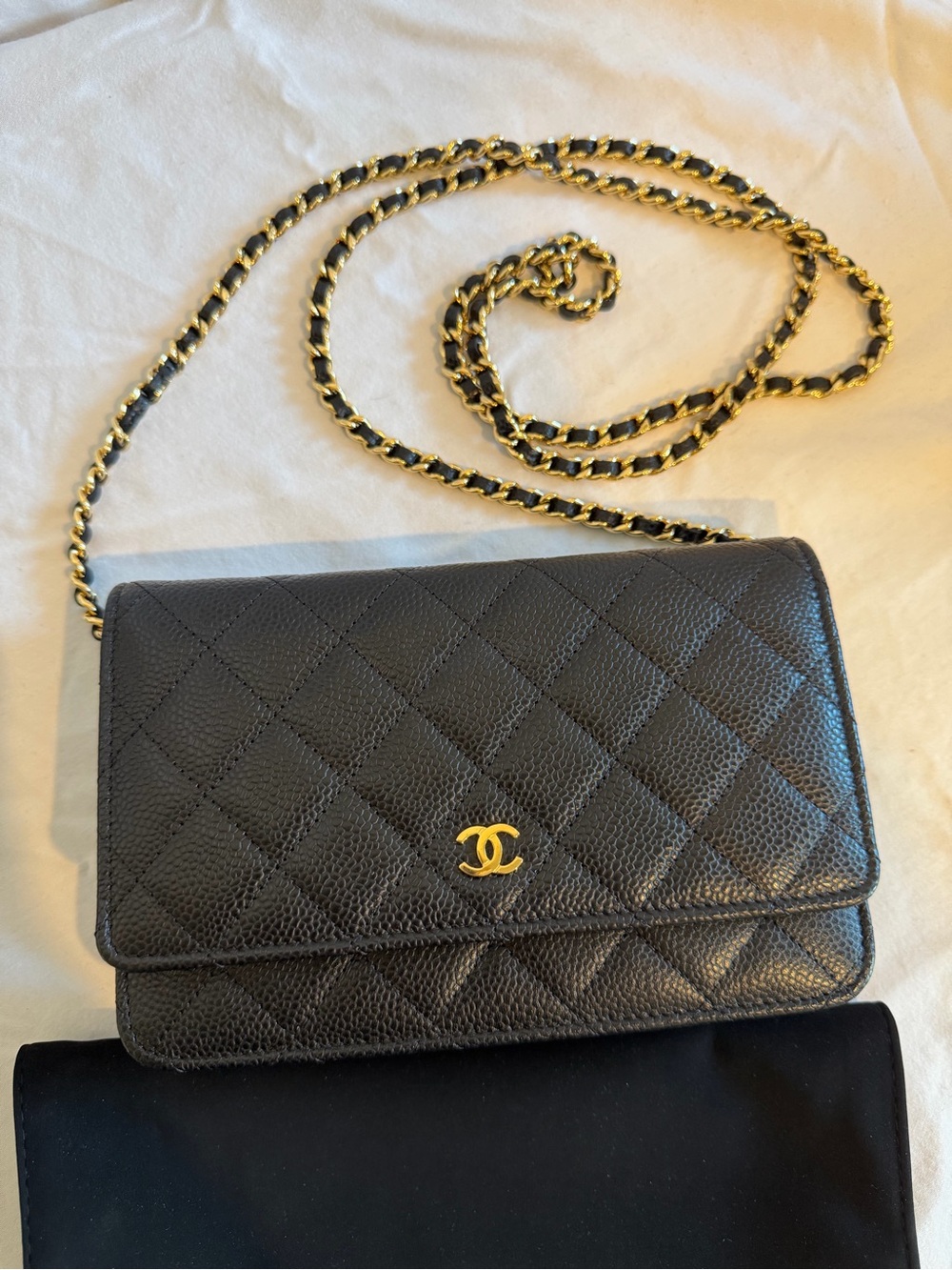 βSOLDβ CHANEL Black Quilted Caviar Leather Wallet On Chain with Gold Hardware - Picture 3 of 12